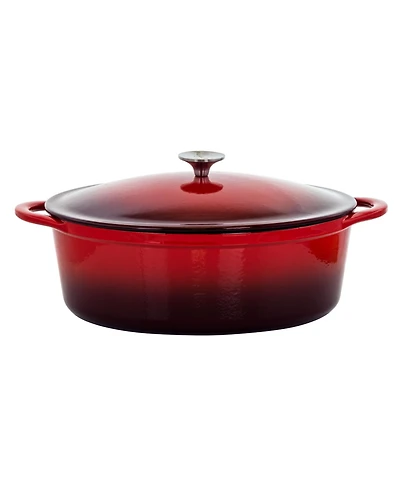MegaChef 7 Quarts Oval Enameled Cast Iron Casserole in Red