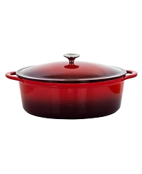 MegaChef 7 Quarts Oval Enameled Cast Iron Casserole in Red