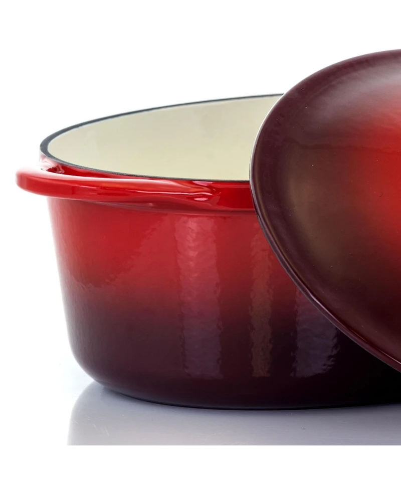 MegaChef 7 Quarts Oval Enameled Cast Iron Casserole in Red