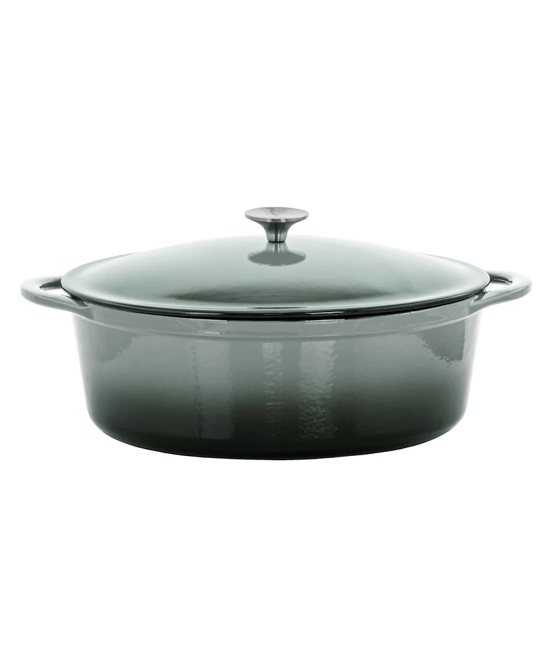 MegaChef 7 Quarts Oval Enameled Cast Iron Casserole Red