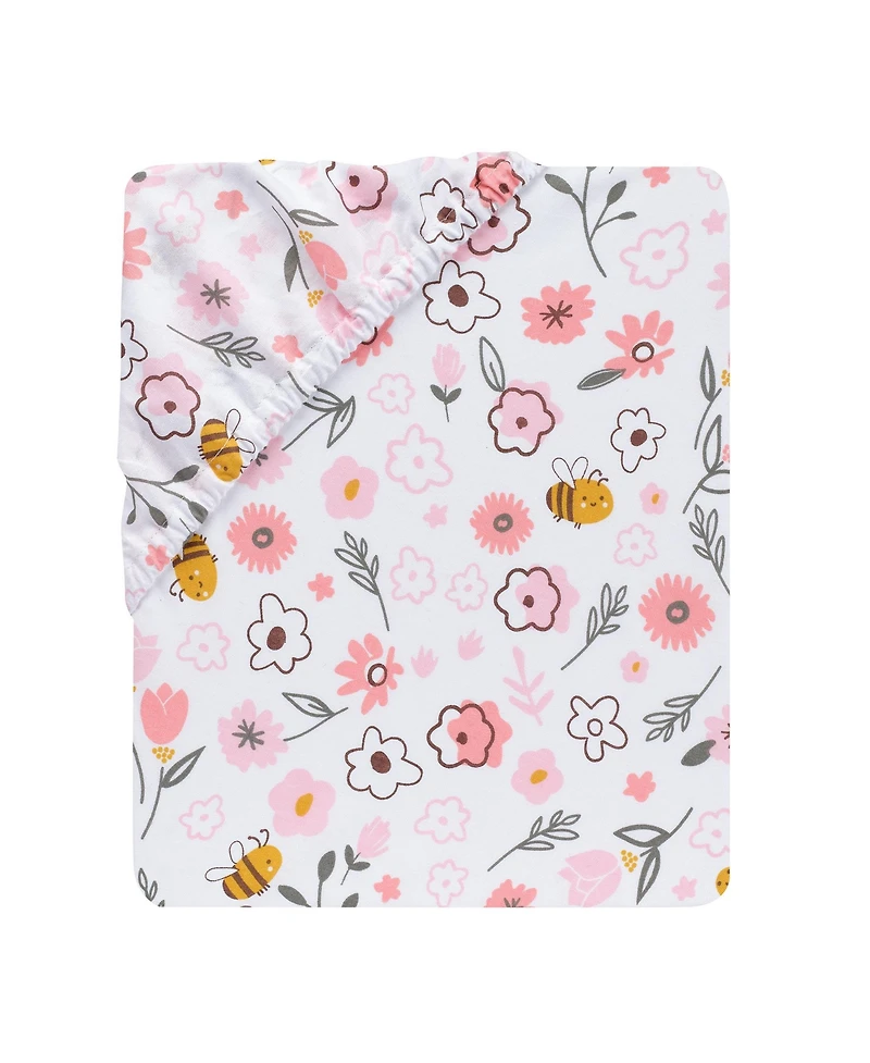 Lambs & Ivy Little Garden 100% Cotton Pink Floral Fitted Crib/Toddler Sheet