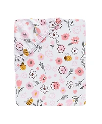 Lambs & Ivy Little Garden 100% Cotton Pink Floral Fitted Crib/Toddler Sheet