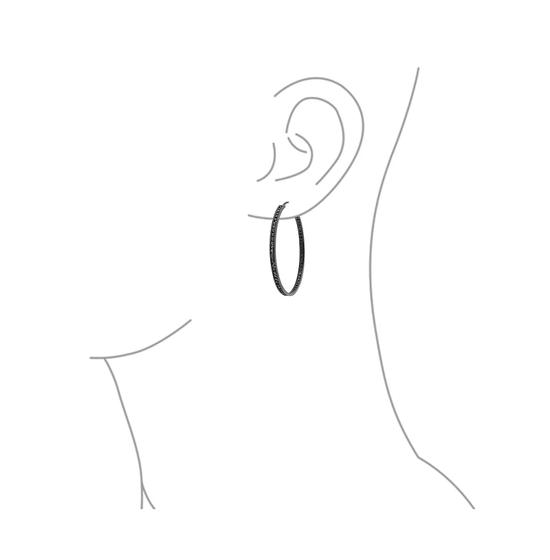 Bling Jewelry Black On Black Cubic Zirconia Pave Cz Large Statement Big Hoops Earring Ip Plated .925 Sterling Silver 1.5 Inch Diameter