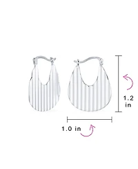 Bling Jewelry Geometric Modern Lightweight Oval Metal Ribbed Stripe Texture Medium Hoop Earrings .925 Sterling Silver 1 Inch Diameter