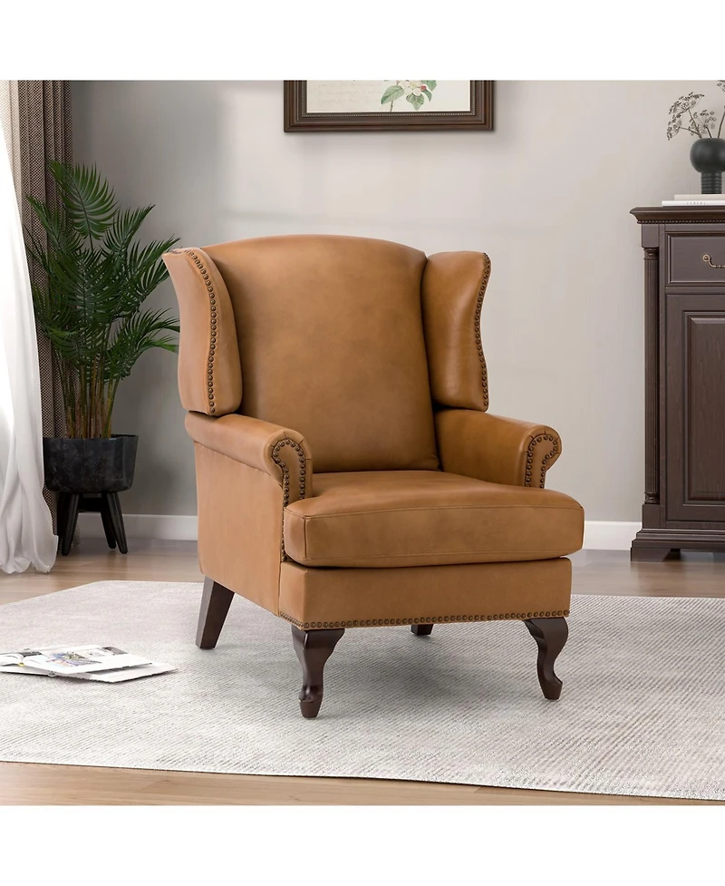 Helmuth Genuine Leather Armchair with Solid Wood Legs