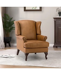 Helmuth Genuine Leather Armchair with Solid Wood Legs