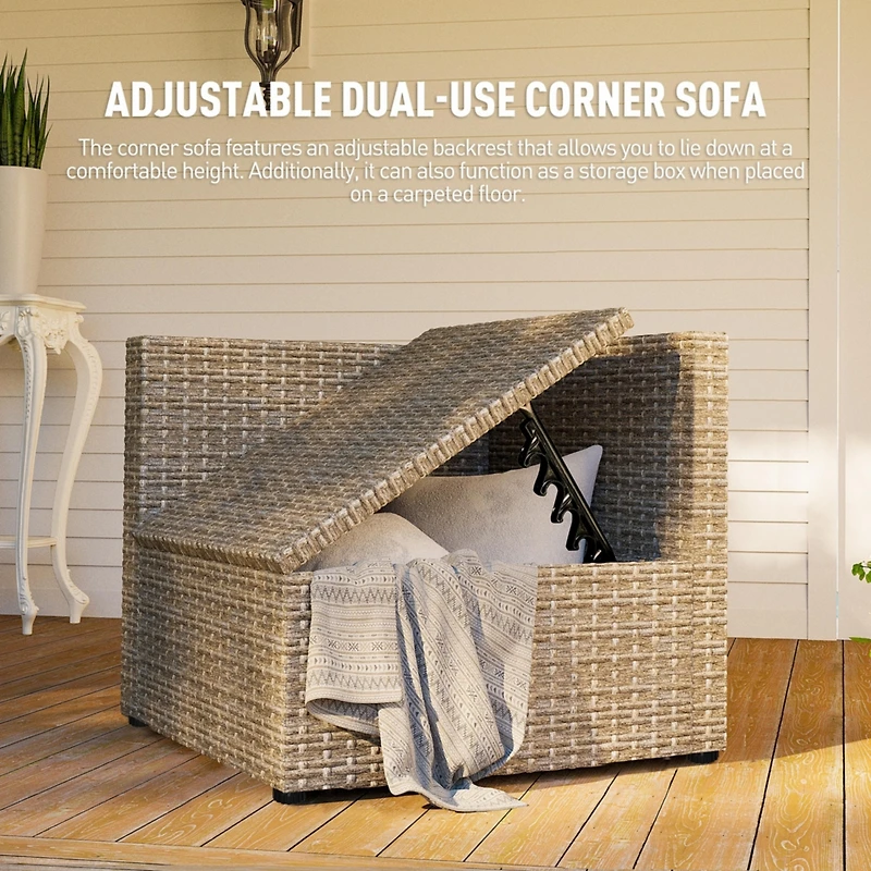 Gray 7-Piece Wicker Outdoor Sectional Set with Coffee Table and Cushions