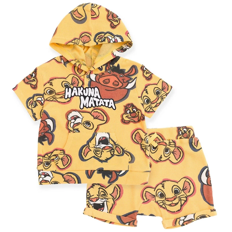 Disney Toddler Boys Lion King Mickey Mouse Waffle Knit Pullover Hoodie and Shorts Newborn to