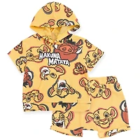Disney Toddler Boys Lion King Mickey Mouse Waffle Knit Pullover Hoodie and Shorts Newborn to
