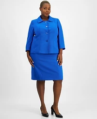 Le Suit Plus Button-Front Boxy Jacket & Sheath Dress Set