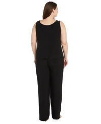 R & M Richards Plus Size Embroidered Duster Jacket, Tank and Pants 3-Pc. Set