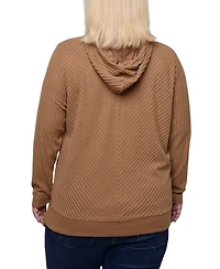 Ny Collection Plus Size Ribbed Long Sleeve Hooded Top