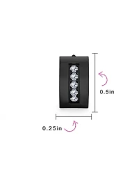 Unisex Channel Set 3 Row Cubic Zirconia Cz K-pop Wide Mini Hoop Huggie Earrings For Men Women Black Plated Steel Stainless