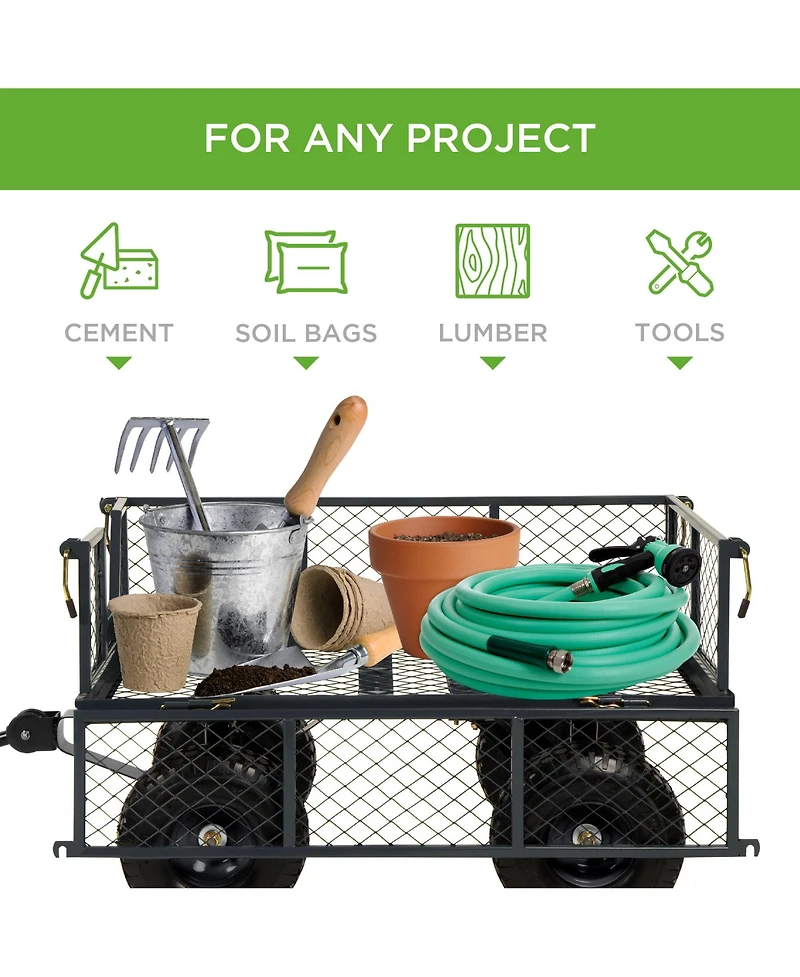 Best Choice Products Heavy-Duty Steel Garden Wagon Lawn Utility Cart w/ 400lb Capacity, Removable Sides, Handle - Gray