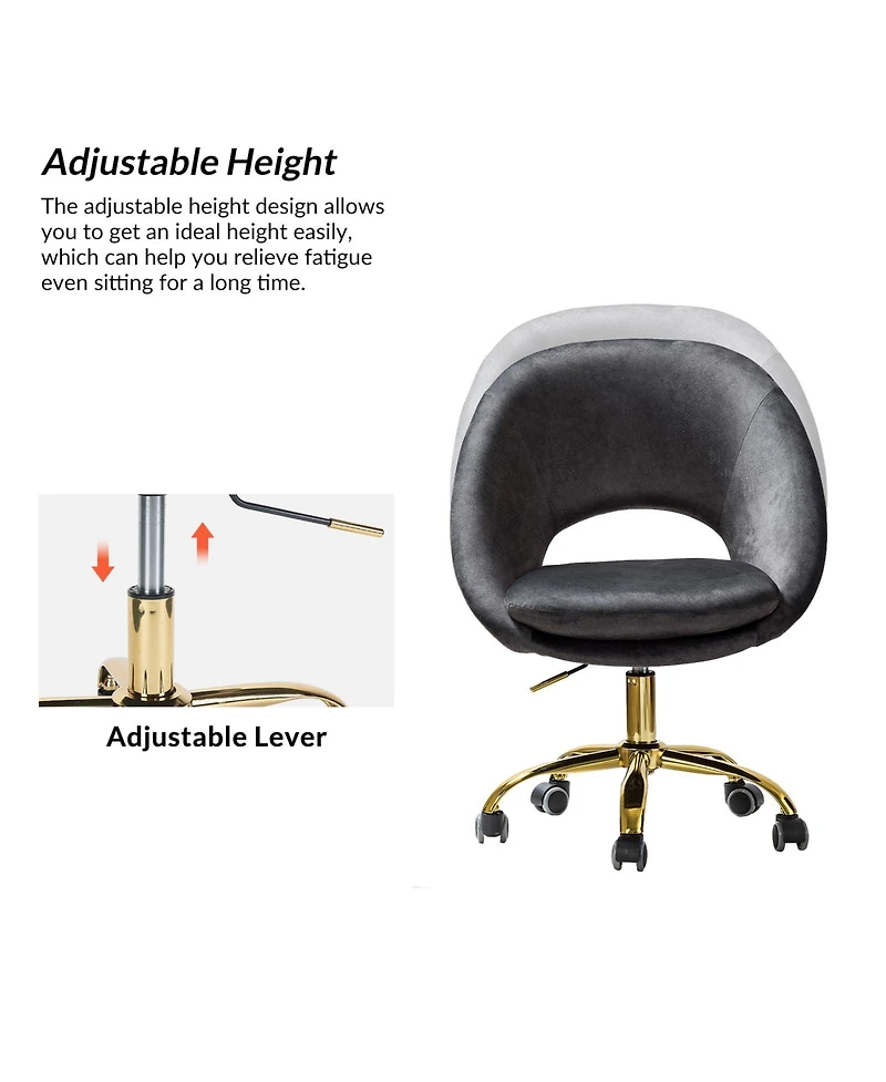 Hulala Home Modern Velvet Office Chair with Adjustable Swivel for Study Vanity