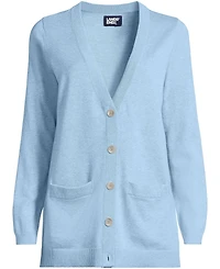 Lands' End Women's Fine Gauge Cotton Cardigan with Tipping Sweater