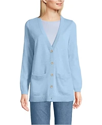 Lands' End Women's Fine Gauge Cotton Cardigan with Tipping Sweater