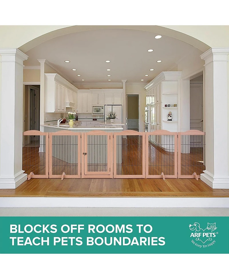 Arf Pets Freestanding Dog Gates, 6-Panel Extension - Walnut