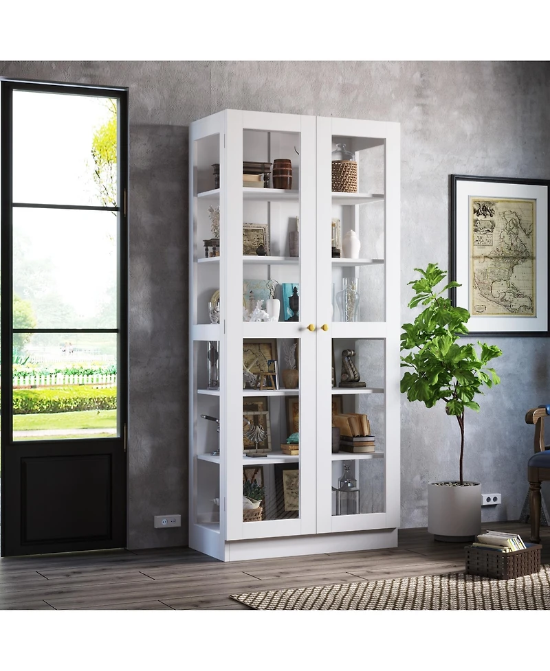 6-Shelf Standard Bookcase Bookshelf with 2-Glass Door