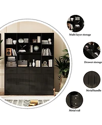 15-Shelf Standard Bookshelf with Adjustable Shelves, 4 Drawers