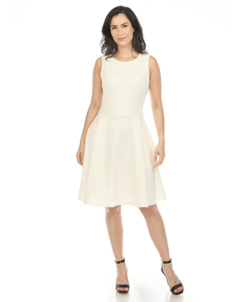 White Mark Women's Tweed Fit and Flare Dress
