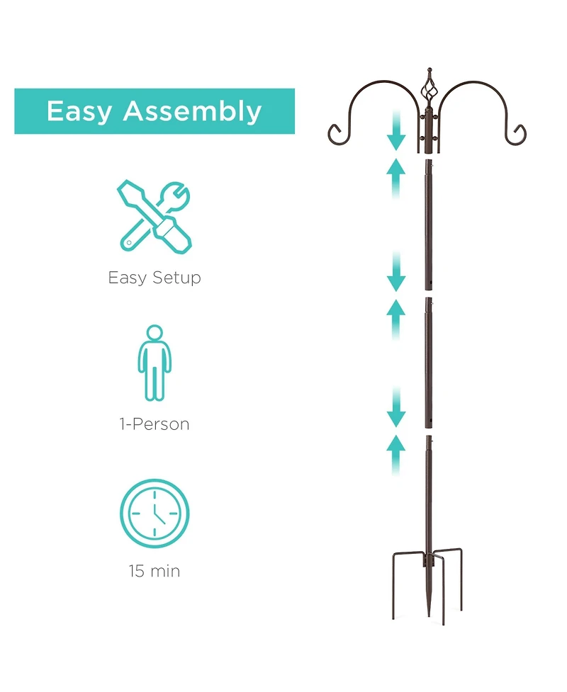 Best Choice Products 91in 4-Hook Bird Feeding Station, Steel Multi-Feeder Stand w/ 2 Feeders, Tray, Bird Bath