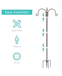 Best Choice Products 91in 4-Hook Bird Feeding Station, Steel Multi-Feeder Stand w/ 2 Feeders, Tray, Bird Bath