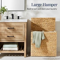 Best Choice Products Large Natural Water Hyacinth Double Laundry Hamper Basket w/ 2 Liner Bags, Handles