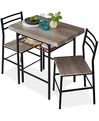 Best Choice Products 3-Piece Modern Dining Set, Square Table & Chairs Set w/ Steel Frame, Built-In Storage Rack