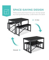 Best Choice Products 45.5in 3-Piece Bench Style Dining Furniture Set, 4-Person Dinette w/ 2 Benches, Table