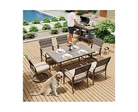 Pamapic 7-Piece Patio Dining Set for 6 with Green Cushion 4 Dining Chairs and 2 Swivel Rockers