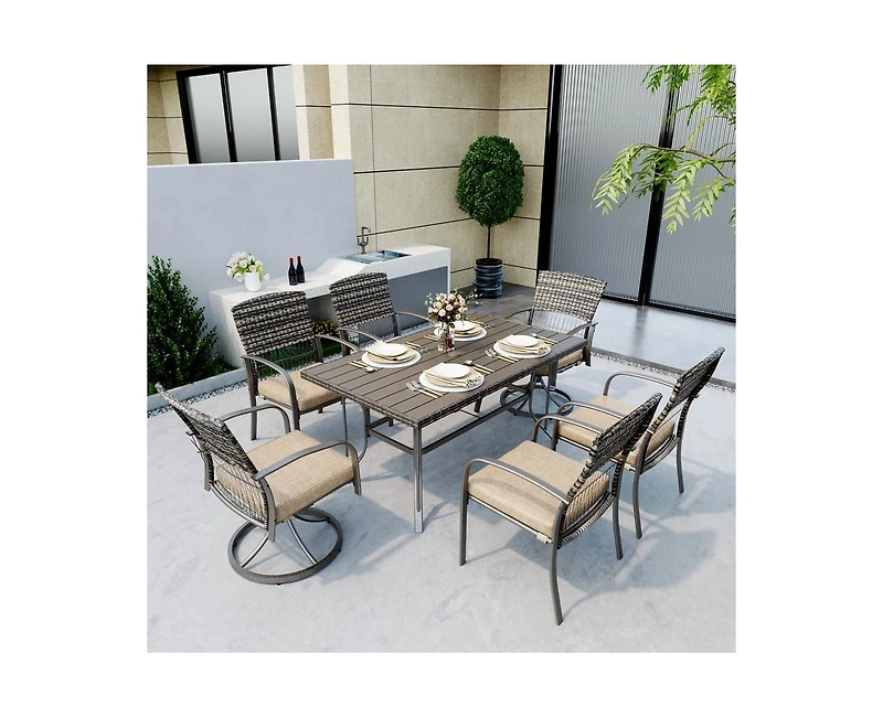 Pamapic 7-Piece Patio Dining Set for 6 with Green Cushion 4 Chairs and 2 Swivel Rockers
