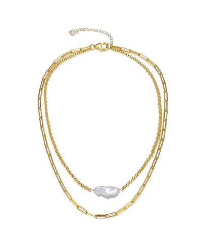 Sterling Silver 14K Yellow Gold Plated Genuine Freshwater Pearl Lobster Claw Layered Necklace