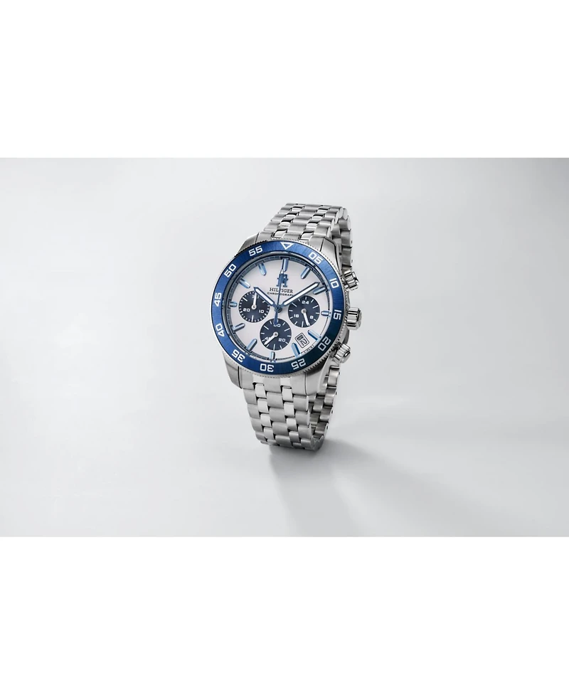 Tommy Hilfiger Men's Chronograph Silver-Tone Stainless Steel Bracelet Watch 41mm