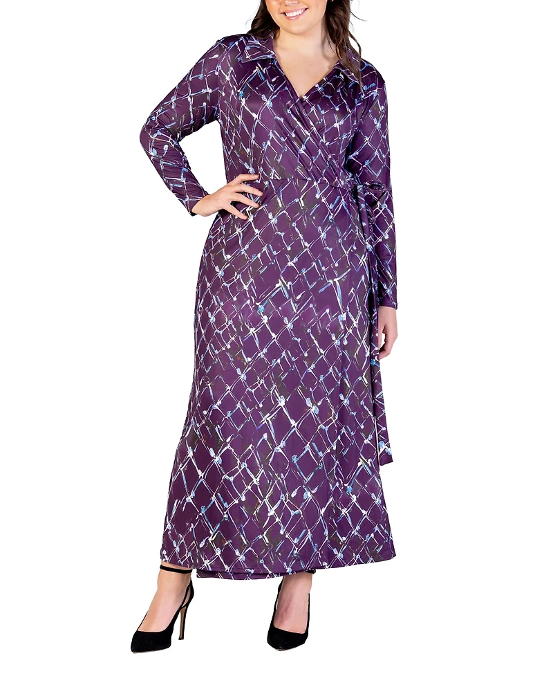24seven Comfort Apparel Plus Size Collared Wrap Maxi Dress