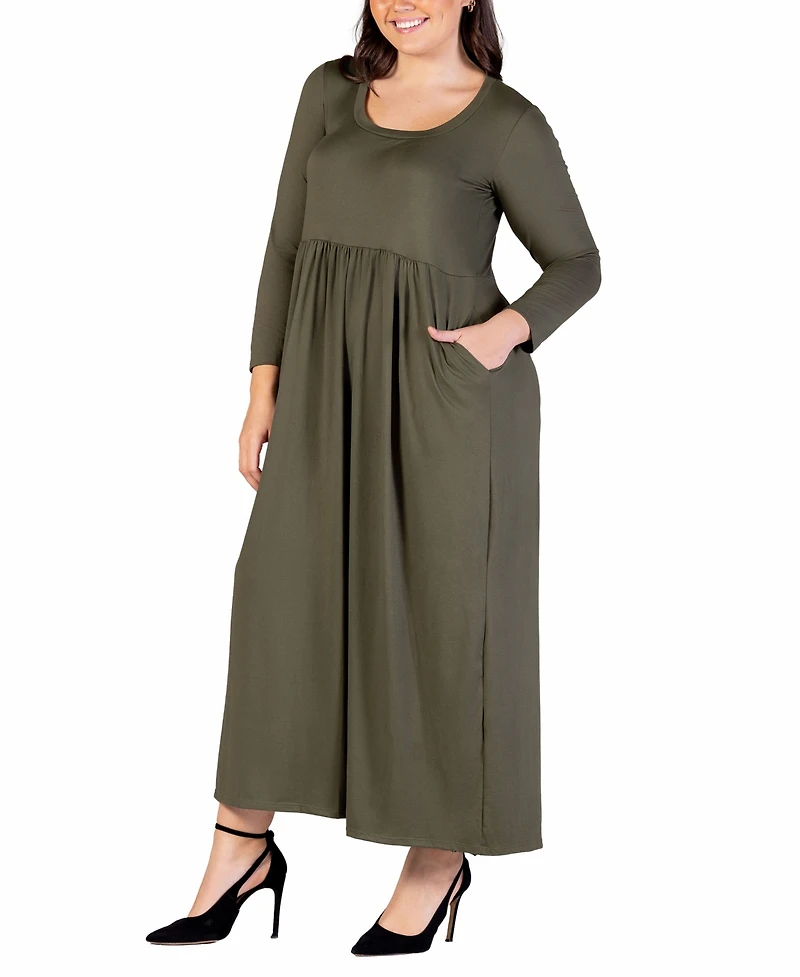 24seven Comfort Apparel Plus Size Long Sleeve Maxi Dress with Pockets