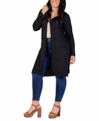 24seven Comfort Apparel Plus Knee Length Hooded Cardigan Sweater