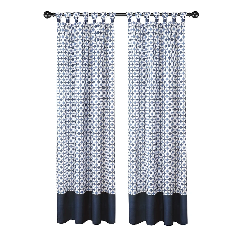 Kate Aurora 2 Pack: Modern Chic Geometric Tab Top Window Curtain Panels - 52 in. W x 63 L, Navy