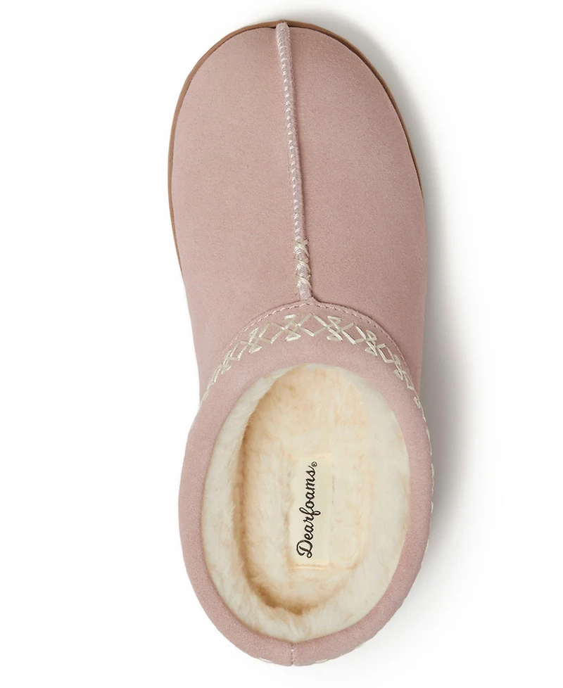 Dearfoams Doreen Genuine Suede Clog with Prayer Seam Slipper