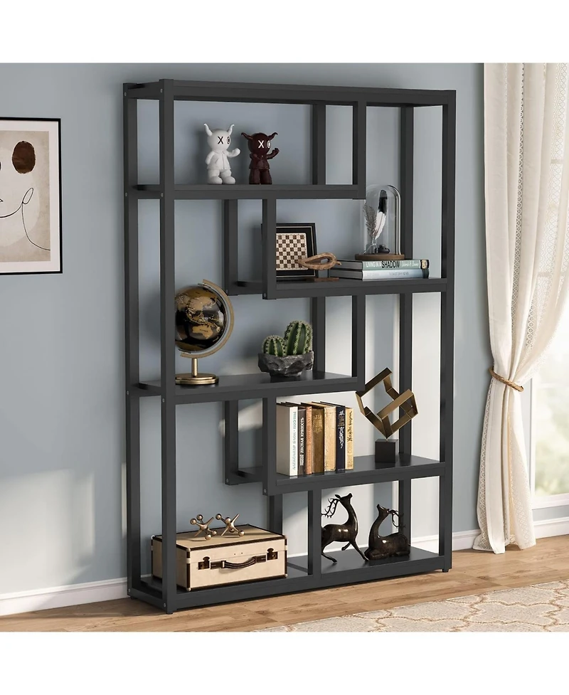 Tribesigns 6-Shelf Industrial Bookshelf, Vintage Etagere Bookcase, 69 Inch Tall Storage Display Staggered Shelves for Home Office