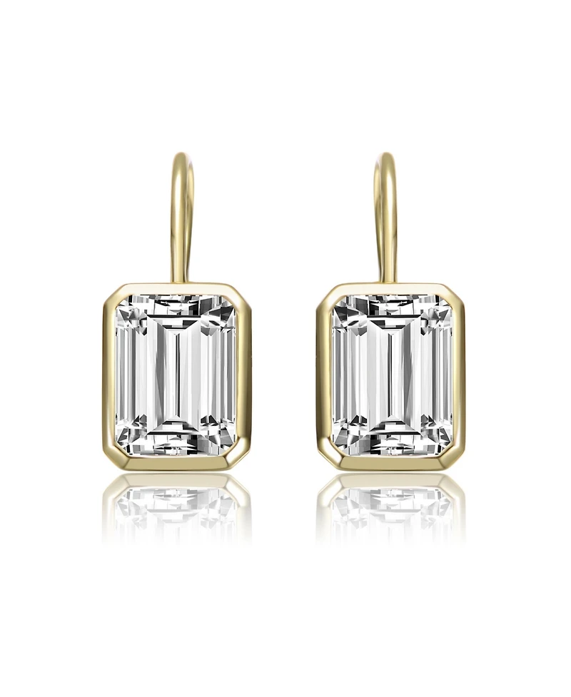 Sterling Silver Cubic Zirconia Baguette Drop Wire Back Earrings White Gold Plated or 14k