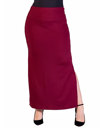 24seven Comfort Apparel Plus Versatile Elastic Waist Maxi Skirt