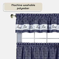 Kate Aurora Country Farmhouse Plaid Live laugh love 3 Piece Kitchen Curtain Set