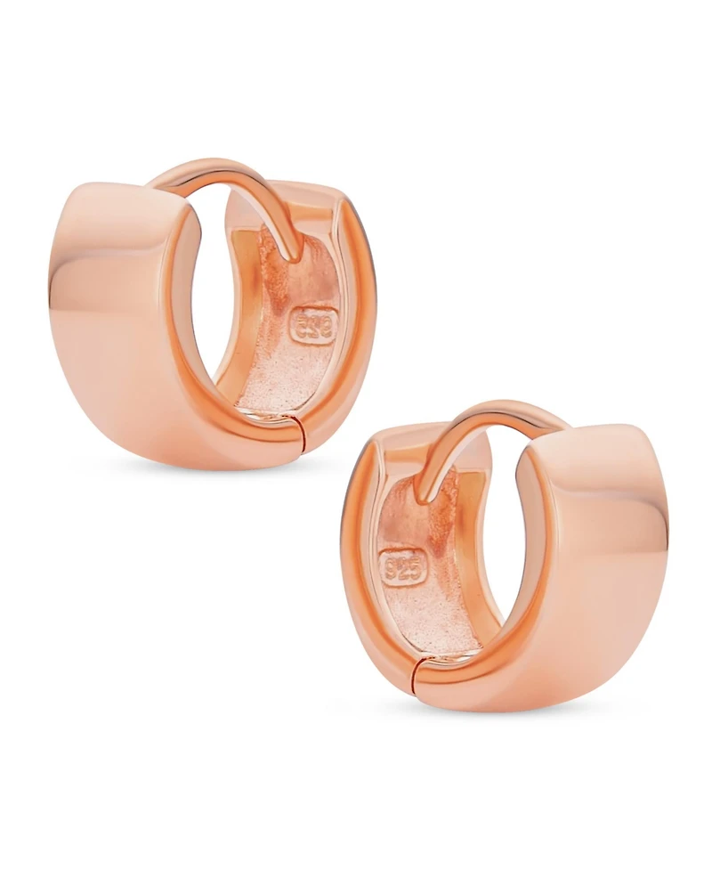 Bling Jewelry Simple Basic Wide Huggie Hoop Earrings Rose Gold Plated .925 Sterling Silver Polished Flat Hinge