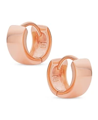 Bling Jewelry Simple Basic Wide Huggie Hoop Earrings Rose Gold Plated .925 Sterling Silver Polished Flat Hinge