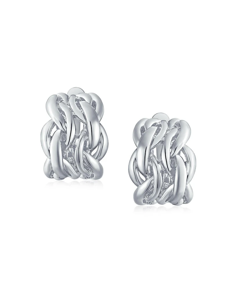 Bling Jewelry Twisted Cable Chain Weave Wide Half Hoop Clip On Earrings Non Pierced Ears