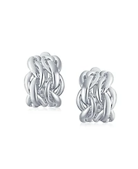 Bling Jewelry Twisted Cable Chain Weave Wide Half Hoop Clip On Earrings Non Pierced Ears