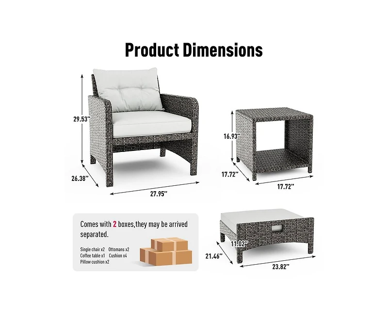 Pamapic 5-Piece Wicker Patio Conversation Set with Cushions
