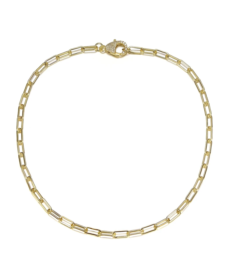 14K Gold Plated Cubic Zirconia Pave Clasp Paperclip Link Necklace