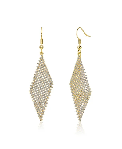 Sterling Silver 14K Gold Plated with White Cubic Zirconia Mesh Dangle Drop Earrings